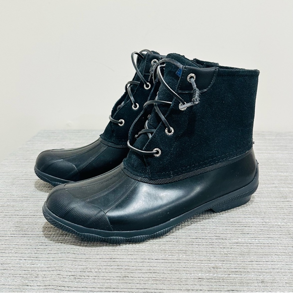Sperry‎ Syren Gulf Women 9 Black Suede/Leather Memory Foam Duck Boot Rainboots